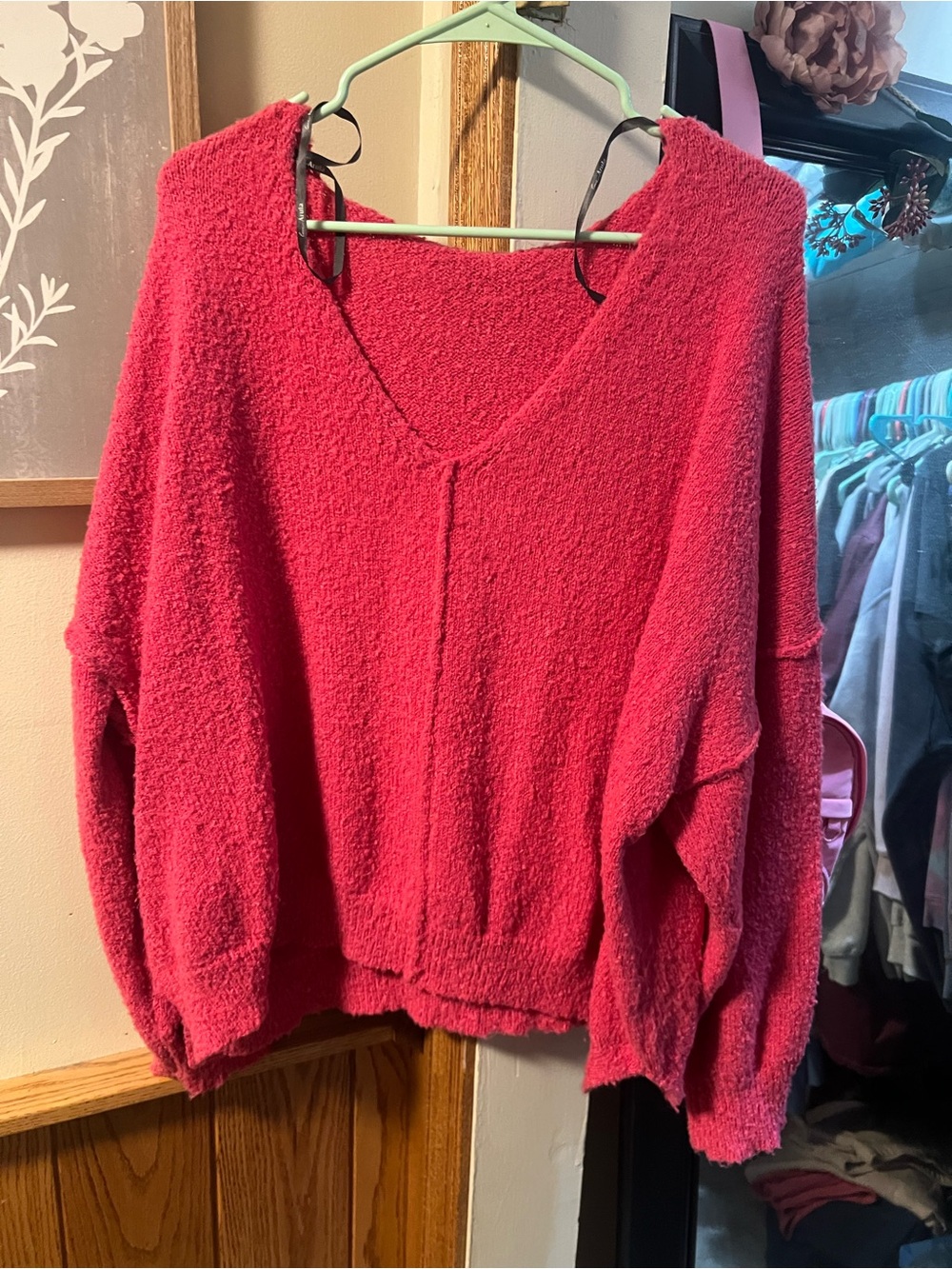 ARULA V-Neck Oversized Sweater in Bright Pink